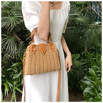 Женская плетеная из соломы сумка через плечо, повседневная женская сумка на цепочке для летнего пляжного отдыха, маленькая сумочка, полая сумка-коробка