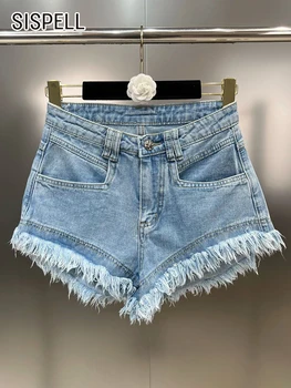 Женские джинсовые шорты SISPELL Slim Streewear с высокой талией, сращенными карманами, брюками с подолом, женская модная одежда, Новинка Лета
