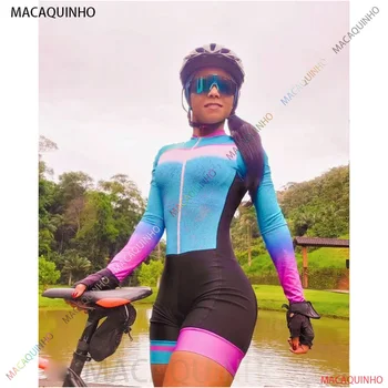 Женский горный комбинезон с длинными рукавами для велосипедного триатлона UV 50+
