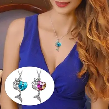 Женское ожерелье Элегантный подарок Модные украшения Русалка из искусственного хрусталя Сердце любви Ожерелье на ключицу для повседневной жизни