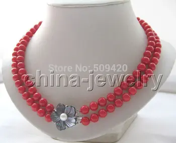 Женское ювелирное двойное ожерелье из натурального идеально круглого красного коралла 18 дюймов 8 мм-shell clas