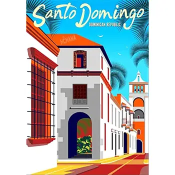 Жестяной плакат с городским пейзажем старого Санто-Доминго Доминиканская Республика Карибский Бассейн Дорожная металлическая жестяная табличка