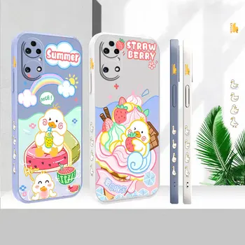 Жидкий Силикон Для Huawei P60 P50 P40 P30 P20 Mate 50 40 30 20X 20 10 Pro Plus Чехол Cartoon Ice Cream Doubt Duck Case Funda