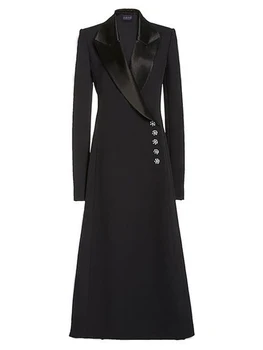 Зимнее Женское Черное Сверхдлинное пальто с воротником из однобортного костюма в европейском и американском стиле, Тонкое, модное, Элегантное, для торжественного случая