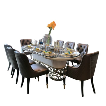 Индивидуальный итальянский легкий роскошный стол в стиле постмодерн, простой мраморный овальный стол и стул, комбинированная мебель из скандинавской кожи высокого класса