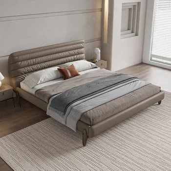 Итальянская минималистичная кожаная кровать минималистичная главная спальня свадебная кровать дизайнерская высококачественная атмосферная двуспальная кровать caterpillar soft b