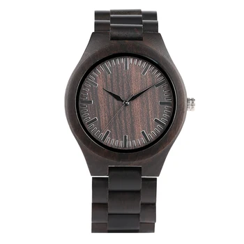Классические Стильные кварцевые часы из черного дерева Для мужчин с полным деревянным ремешком для часов Повседневный Минималистичный дисплей шкалы Мужские часы Fashion reloj