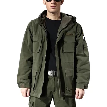 Классический тактический тренч армии США M65, мужская ветровка, пальто из чистого хлопка, однотонная мужская одежда, зимняя флисовая куртка в стиле милитари