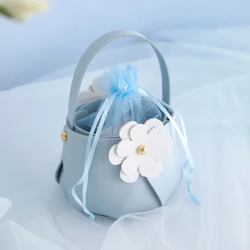 Кожаная ручная корзина для конфет Праздничная Свадебная Изысканная Милая Маленькая Подарочная коробка с мешком для пряжи