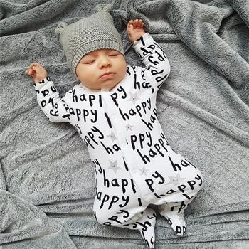 Комбинезон для новорожденных мальчиков и девочек в нейтральном стиле, хлопковый комбинезон с длинным рукавом и буквенным принтом, Повседневная одежда для малышей
