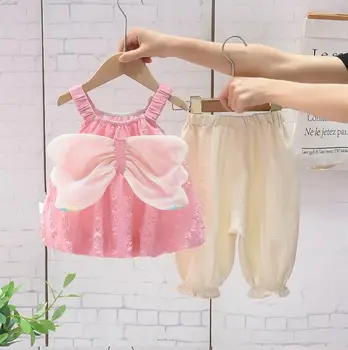 Комплект летней одежды для девочек от 6 до 18 месяцев, милая жилетка без рукавов с крыльями бабочки и шорты для малышей, спортивные костюмы bebe