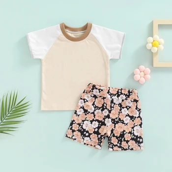 Комплект одежды для мамы и ребенка 2-7 лет для малышей и девочек, футболка с коротким рукавом, Шорты с цветочным принтом, летняя одежда, Одежда D01