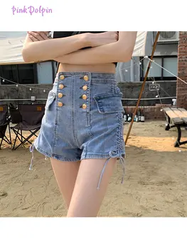 Корейский стиль Y2K, харадзюку, джинсовые юбки в уличном стиле с высокой талией, летние женские юбки 2023, сексуальная приталенная Модная джинсовая юбка на шнуровке