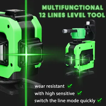 Лазерный уровень с 12 линиями, самовыравнивающаяся машина с 3 °, перезаряжаемый литиевый аккумулятор, инструмент для выравнивания с вертикальными горизонтальными линиями наклона.