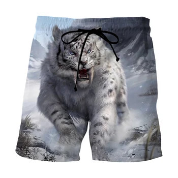 Летние мужские охотничьи белые снежные тигровые спортивные пляжные шорты с 3D принтом, мужская одежда, мужские панталоны