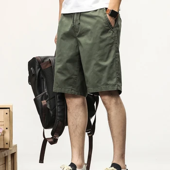 Летние повседневные шорты, мужская однотонная рабочая одежда из эластичного хлопка с завязками, прямые шорты-карго, мужские свободные бермуды, короткие брюки