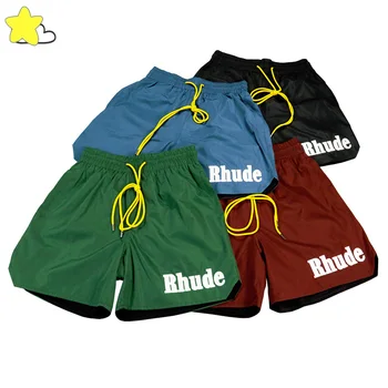 Летние шорты RHUDE Для мужчин и женщин, быстросохнущий материал, вышивка буквенным логотипом, Простые сетчатые бриджи с эластичными карманами внутри, с бирками