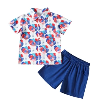 Летний бутик-костюм для мальчиков серии Independence Day, топ с коротким рукавом, Шорты, комплект из двух предметов