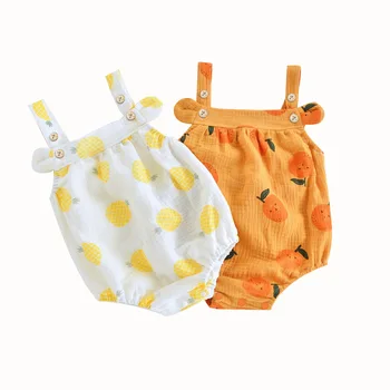 Летний муслиновый хлопковый комбинезон без рукавов для новорожденных девочек, одежда для лазания 0-2 лет