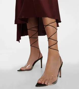 Лето 2023, Новый стиль, Женские сексуальные босоножки на высоком каблуке-шпильке с острым носком, Подиум с перекрестной вязкой