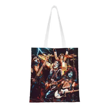 Милые сумки для покупок рок-группы Kiss, многоразовые сумки для покупок Хэви-метал-группы, Холщовая сумка для покупок через плечо