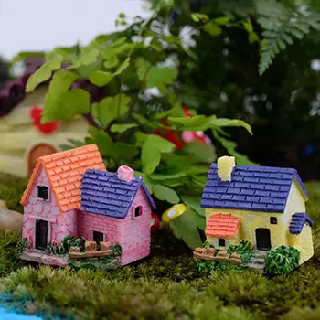 Мини-сказочный сад, миниатюрный домик из смолы с соломенной крышей, микро-кукольный домик с орнаментом и декором
