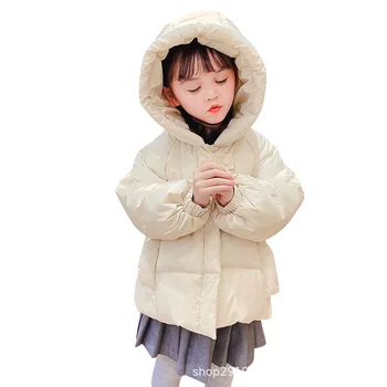 Модная новая верхняя одежда для девочек, зимние теплые утепленные пуховики, детские пальто с однотонным принтом, детская одежда, стеганая куртка с капюшоном от 1 до 7 лет