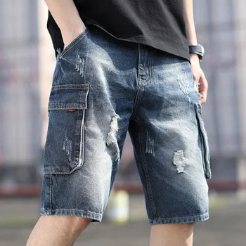 Модные винтажные летние мужские джинсовые брюки-карго с несколькими карманами длиной до колена, мотоциклетные повседневные байкерские джинсы, брюки Five Points