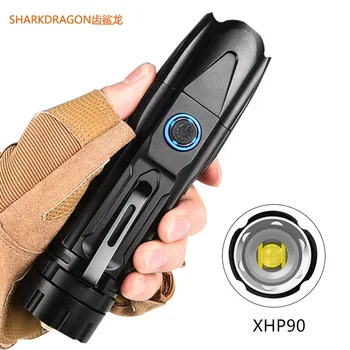 Мощный фонарик XHP90 из алюминиевого сплава, многофункциональный USB-выход для зарядки, тактический фонарик с зумом