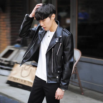 Мужская куртка из искусственной кожи, мужская мотоциклетная куртка в стиле ретро, осенняя Корейская уличная мода, свободная куртка-бомбер, пальто из искусственного меха B110