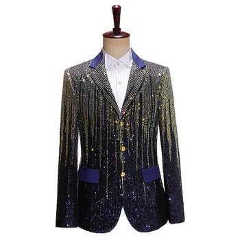Мужские блейзеры с градиентными блестками, винтажные сценические пиджаки для певцов, светский смокинг, Свадебное деловое платье, пальто, костюм Homme 2023