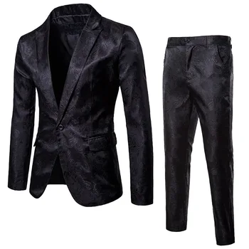 Мужские костюмы с цветочным узором Пейсли и брюками 2022 года, абсолютно новые, приталенные, черные, 2 шт. (блейзер + брюки) Комплект Мужской Сценический Свадебный Пиджак Певца