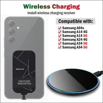 Набор Беспроводной зарядки для Samsung Galaxy A54 A34 A24 A14 A04s 4G 5G Qi Беспроводное Зарядное Устройство + Приемник Nillkin USB Type-C Адаптер