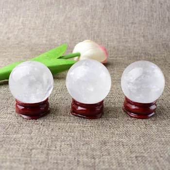Натуральный кристалл Кальцитовый шар, кварц, высококачественный 30-35 мм Минеральный целебный камень, Медитация для украшения дома, бесплатная Деревянная подставка