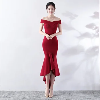 Невеста Чэнь Цисюн, Красное свадебное платье средней длины в корейском стиле, приталенное вечернее платье