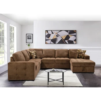 Негабаритный Секционный диван с Шезлонгом Для хранения Вещей, U-образный Секционный диван с 4 Подушками для Большой Общей квартиры