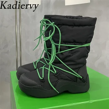 Нейлоновые водонепроницаемые альпинистские ботинки, женские ботинки на толстой подошве с перекрестной шнуровкой и круглым носком, женские короткие ботинки на плоской платформе, женские ботинки-Ботасы