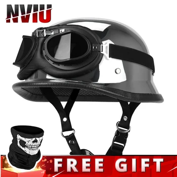 Немецкий шлем с половиной лица, мотоциклетный шлем, Винтажный Мотоциклетный Крейсерский шлем, шлем с открытым лицом, Ярко-черная точка для стайлинга автомобилей