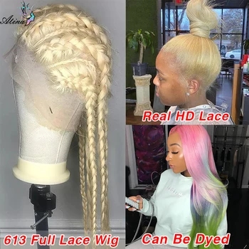 Необнаруживаемые HD 34-дюймовые цветные 613 Светлых прямых полностью кружевных париков из человеческих волос, Невидимый бесклеевой 360-кружевной фронтальный парик для женщин