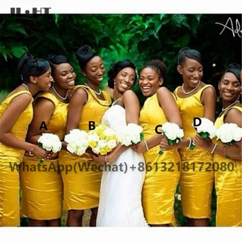 Нигерийское Желтое платье подружки невесты 2021 размера Плюс, Короткое Платье для свадебной вечеринки, Черные Женские Платья подружек невесты в африканском стиле.