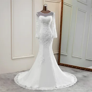Новое свадебное платье русалки в стиле прозрачной пряжи с длинным рукавом, свадебное платье de mariee, свадебные платья vestido de noiva sereia