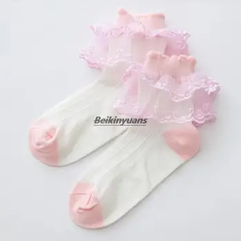 Новые весенне-летние детские носки, кружевные носки для девочек, двойные кружевные танцевальные носки принцессы, детские носки