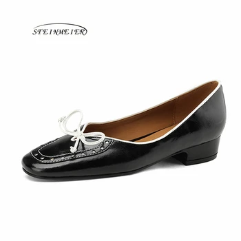 Новые женские Кожаные Оксфорды на толстом каблуке, Лоферы с бантом, Женская повседневная обувь в британском стиле с круглым носком, туфли-лодочки 3 см