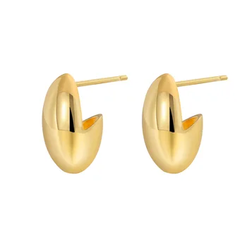 Новые золотые круглые массивные серьги для женщин, легкие гладкие Металлические Открытые Толстые обручи, Модные ювелирные изделия 2023