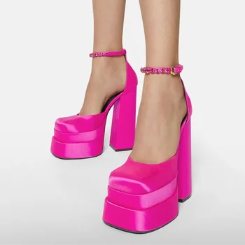Новые модные женские туфли-лодочки в стиле ретро Mary Janes, женские босоножки на массивном каблуке, Женская обувь на платформе, базовая женская обувь большого размера