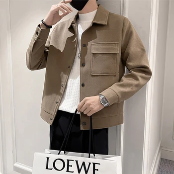 Новые осенние мужские пальто в корейском стиле, куртка, однотонная мода с лацканами, культивирование нравственности, повседневный досуг, куртки из шерстяной ткани