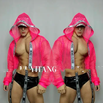 Новый костюм gogo, флуоресцентно-розовое сексуальное пальто, костюм ds, атмосфера ночного клуба для мужчин и женщин, ведущий в танце.