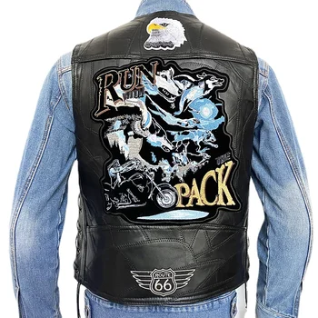 Новый мужской кожаный мотоциклетный жилет, модная куртка с вышивкой, мото- и байкерская куртка без рукавов, Уличные жилеты Four Seasons