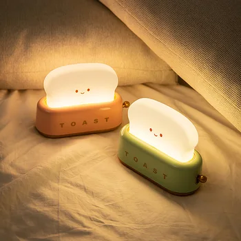 Ночник для хлебопечки Креативный USB Зарядка Затемняющее Освещение Настольная лампа Светодиодный Теплый Свет Прикроватная тумбочка для спальни С подсветкой для сна
