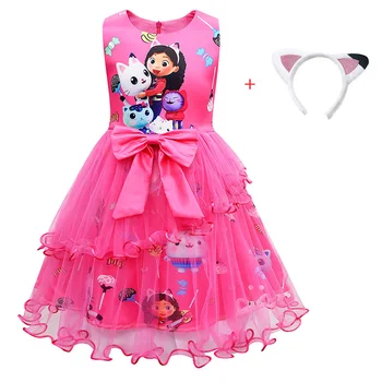 Одежда для кукольного домика Габби, платья для маленьких девочек с мультяшными кошками Габби, детский костюм для косплея, детское повседневное платье без рукавов + повязка на голову